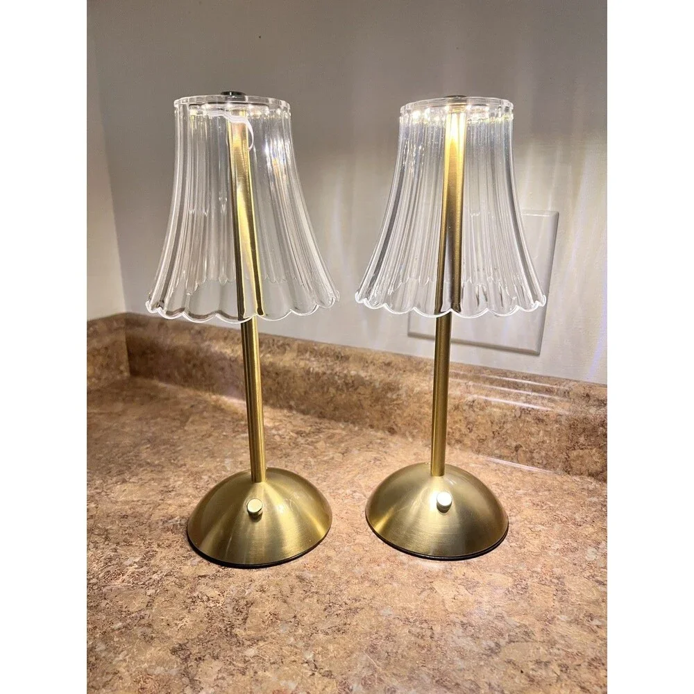 Two Small USB Touch Lamps Gold Brass Cute